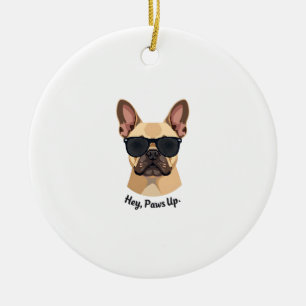 Vintage Hey, Paws Up French Bulldog Sunglasses Gra Ceramic Ornament