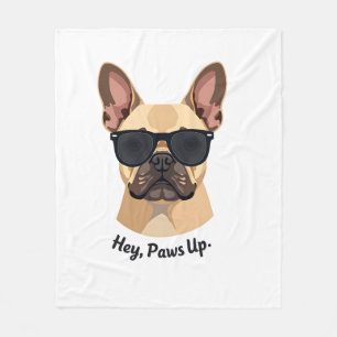 Vintage Hey, Paws Up French Bulldog Sunglasses Gra Fleece Blanket