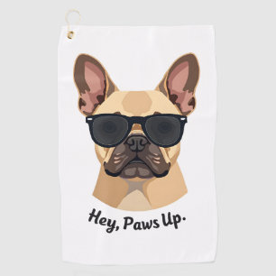 Vintage Hey, Paws Up French Bulldog Sunglasses Gra Golf Towel
