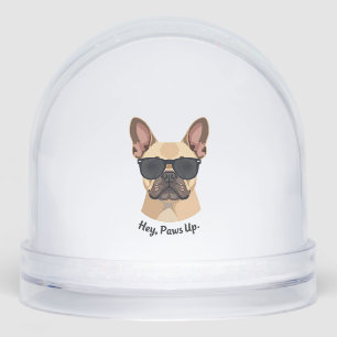 Vintage Hey, Paws Up French Bulldog Sunglasses Gra Snowglobe