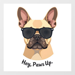 Vintage Hey, Paws Up French Bulldog Sunglasses Gra Window Cling