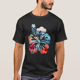 Vintage Hibiscus Flower Beach Summer Aloha Hawaiia T-Shirt