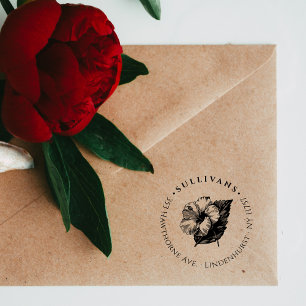 Vintage Hibiscus Flower Elegant Return Address Rubber Stamp