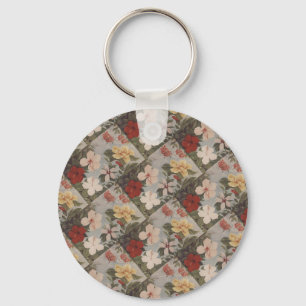 Vintage Hibiscus Flowers Floral Red Pink Yellow Keychain