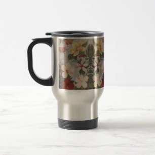 Vintage Hibiscus Flowers Floral Red Pink Yellow Travel Mug