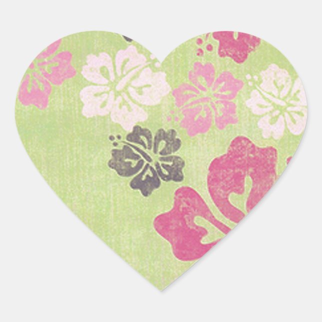 Vintage Hibiscus Heart Sticker (Front)