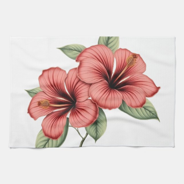 Vintage Hibiscus Kitchen Towel (Horizontal)