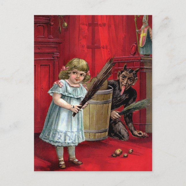 Vintage Hiding Krampus Postcard (Front)