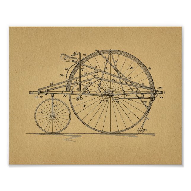 Vintage High Wheeler Bicycle Patent Art Print (Front)