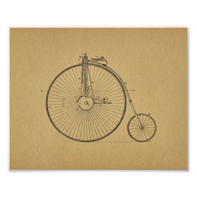 Vintage High Wheeler Bicycle Patent Art Print (Front)