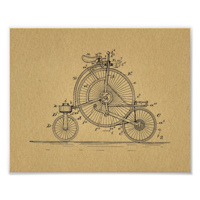 Vintage High Wheeler Bicycle Patent Art Print (Front)