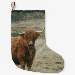 VINTAGE HIGHLAND CATTLE COW PHOTO SMALL CHRISTMAS STOCKING