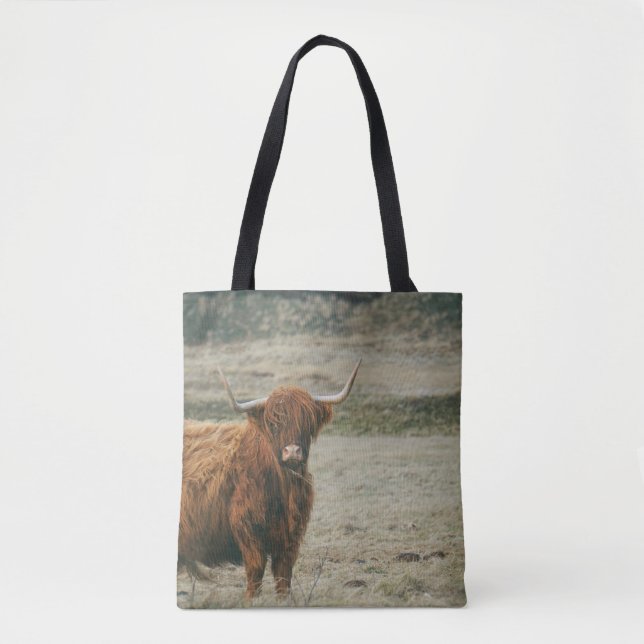 VINTAGE HIGHLAND CATTLE COW PHOTO TOTE BAG (Front)