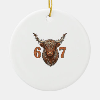 Vintage Highland Cow 67 Holiday Lights Shirt_1 Ceramic Ornament