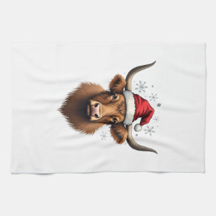 Vintage Highland Cow Christmas Design with Santa H Kitchen Towel
