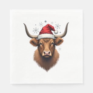 Vintage Highland Cow Christmas Design with Santa H Napkin