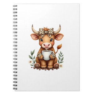 Vintage Highland Cow Coffee Lover Watercolor Cute Notebook