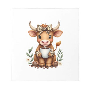 Vintage Highland Cow Coffee Lover Watercolor Cute  Notepad