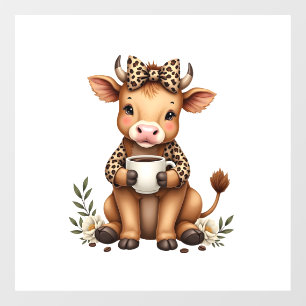 Vintage Highland Cow Coffee Lover Watercolor Cute  Window Cling