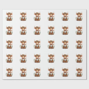 Vintage Highland Cow Coffee Lover Watercolor Cute Wrapping Paper