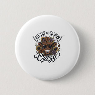Vintage Highland Cow Floral Crazy Quote Design_1 2 Inch Round Button