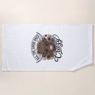 Vintage Highland Cow Floral Crazy Quote Design_1 Beach Towel