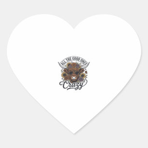Vintage Highland Cow Floral Crazy Quote Design_1 Heart Sticker