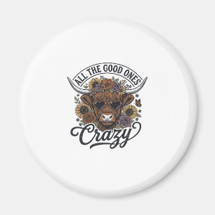 Vintage Highland Cow Floral Crazy Quote Design_1 Magnet