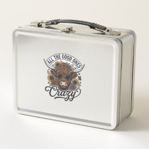 Vintage Highland Cow Floral Crazy Quote Design_1 Metal Lunch Box