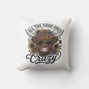 Vintage Highland Cow Floral Crazy Quote Design_1 Throw Pillow