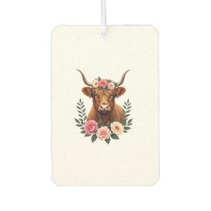 Vintage Highland Cow Floral Crown Boho Farmhouse A Air Freshener