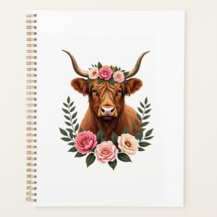 Vintage Highland Cow Floral Crown Boho Farmhouse A Planner