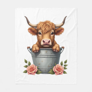 Vintage Highland Cow Flower Market Design with Flo Fleece Blanket
