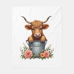 Vintage Highland Cow Flower Market Design with Flo Fleece Blanket