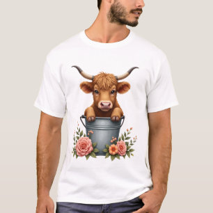 Vintage Highland Cow Flower Market Design with Flo T-Shirt