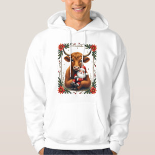 Vintage Highland Cow Santa Hug Christmas Rustic Fa Hoodie