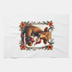 Vintage Highland Cow Santa Hug Christmas Rustic Fa Kitchen Towel