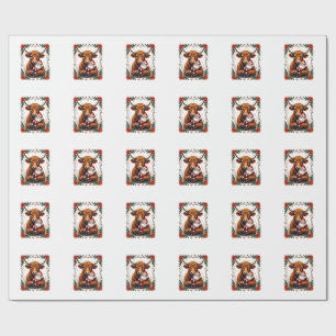 Vintage Highland Cow Santa Hug Christmas Rustic Fa Wrapping Paper