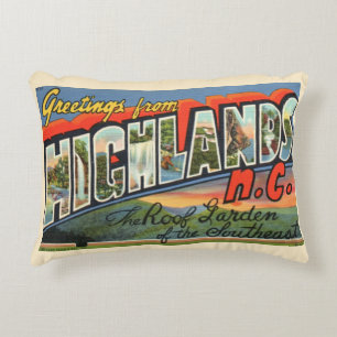Vintage Highlands NC Postcard Accent Pillow