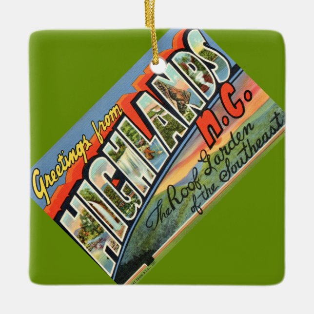 Vintage Highlands NC Postcard Ceramic Ornament (Front)