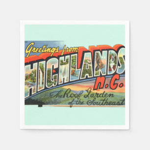 Vintage Highlands NC Postcard Cocktail Napkins