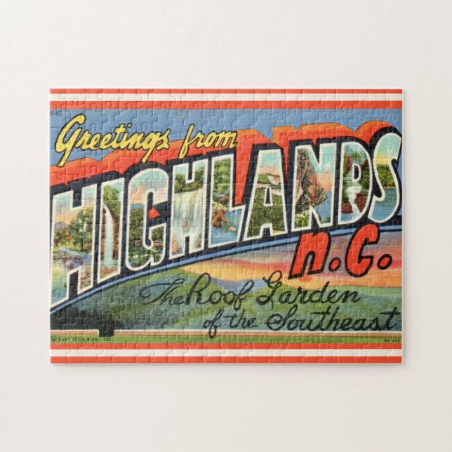 Vintage Highlands NC Postcard Jigsaw Puzzle (Horizontal)