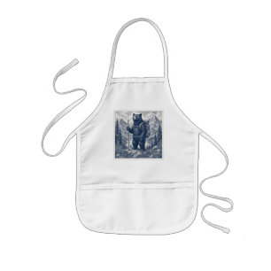 Vintage Hiking Bear Illustration Kids Apron