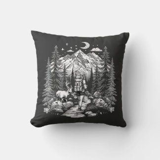 vintage hiking illustration throw pillow