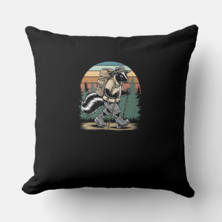 Vintage Hiking Skunk  Funny Forest Hiking Adventur Throw Pillow