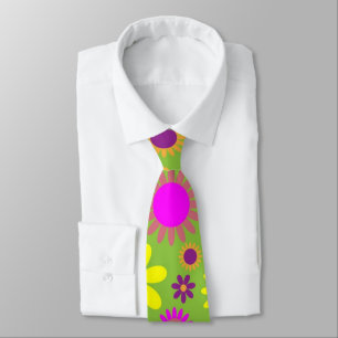 Vintage hippie, daisy flowers. red, purple, pink, tie
