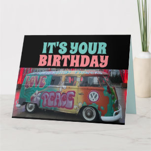 VINTAGE HIPPIE VAN FUNNY ACCUEILLANT CARTE D'ANNIV