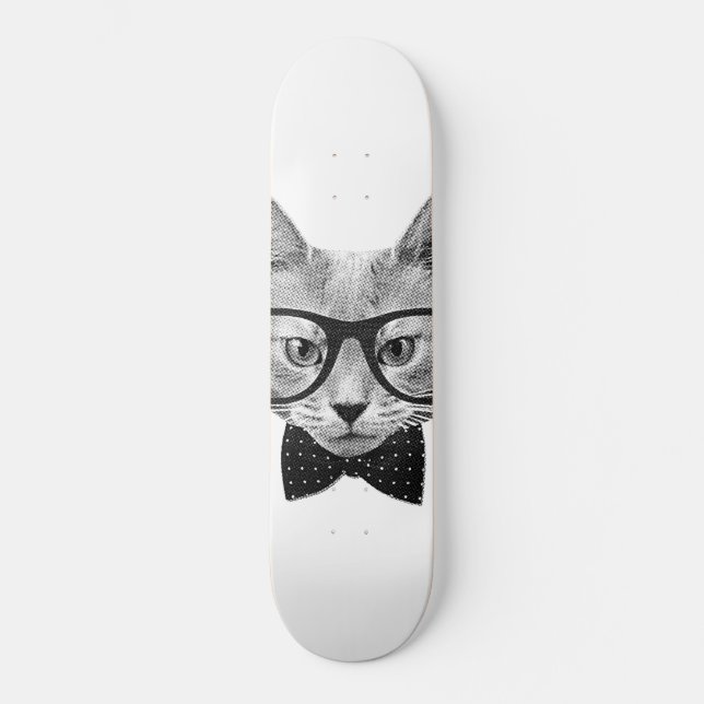 Vintage hipster cat skateboard (Front)