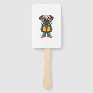 Vintage Hipster Pug Dog Cartoon Streetwear Graphic Hand Fan