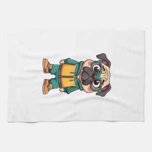 Vintage Hipster Pug Dog Cartoon Streetwear Graphic Kitchen Towel